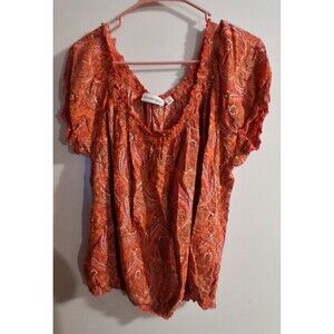 SJB Orange Paisley Short Sleeve Blouse Sz 2X